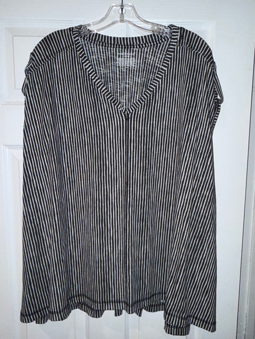Westbound Black & White Striped V-Neck Short Sleeve Top